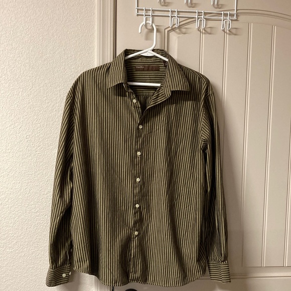 Perry Ellis Button Down Brown Striped Long Sleeves Dress Shirt Size XL - Picture 1 of 6